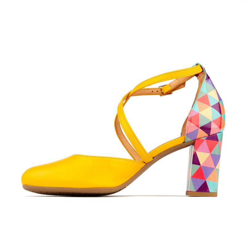 Kylie - Yellow & Multi Triangle Print - Womens Designer Heels Pumps image