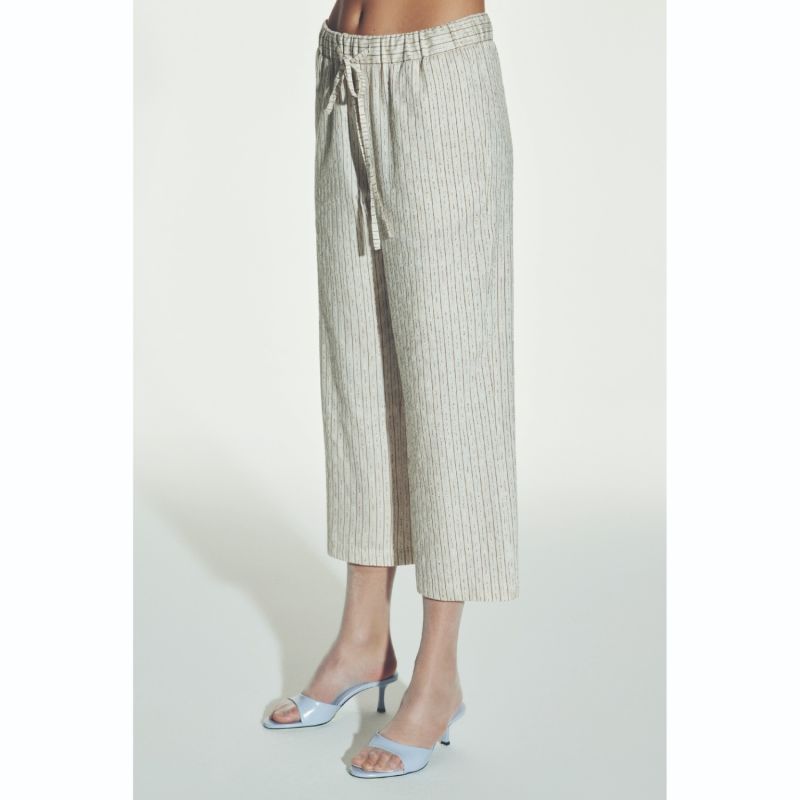 Kyra Striped Linen Trousers In Walnut image