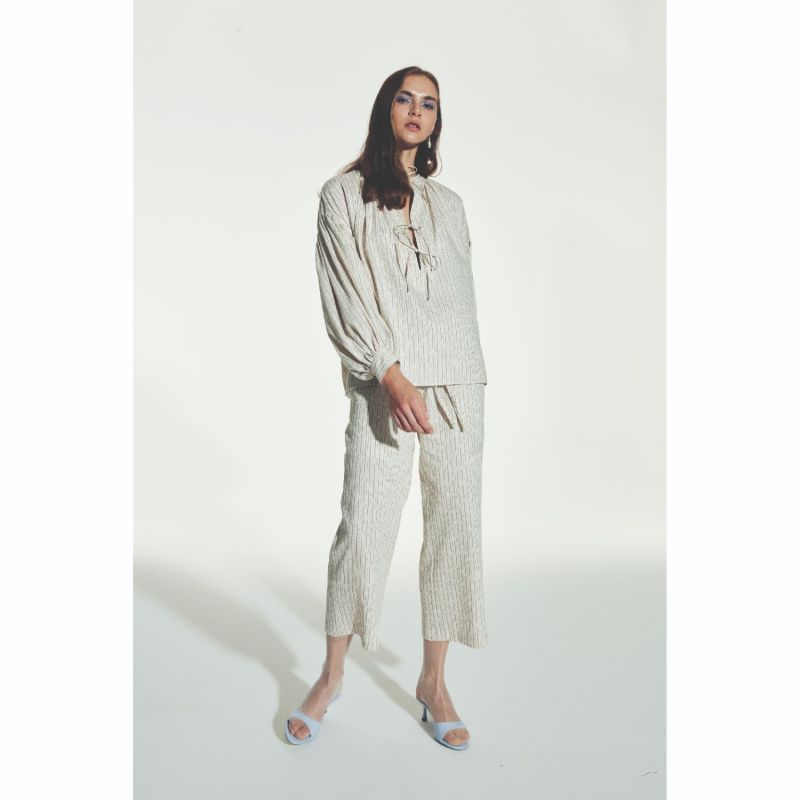 Kyra Striped Linen Trousers In Walnut image