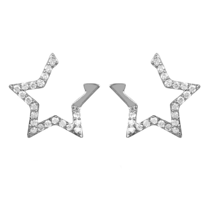 Diamond Open Star Earrings Silver image