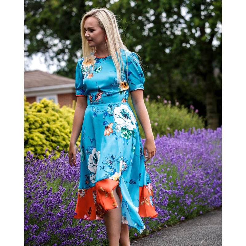 Vivien Turquoise Blue Dress In Floral Print image