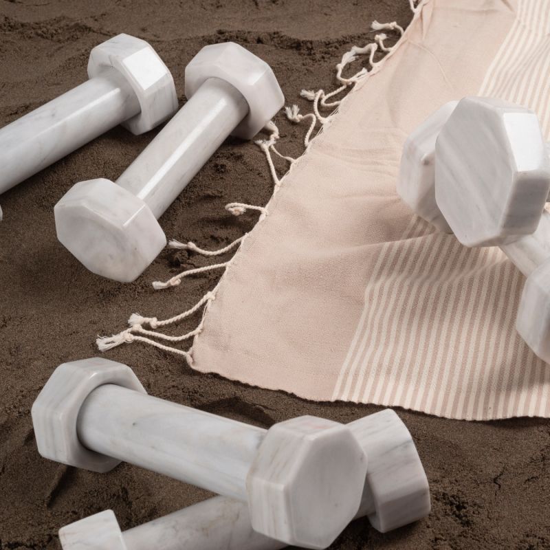 Gym Dumbbells 1 Kilo Piece - White Marble image