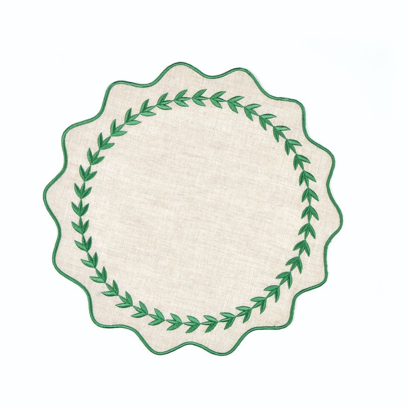 Green Leaves Embroidery Linen Placemat Set of 2 image