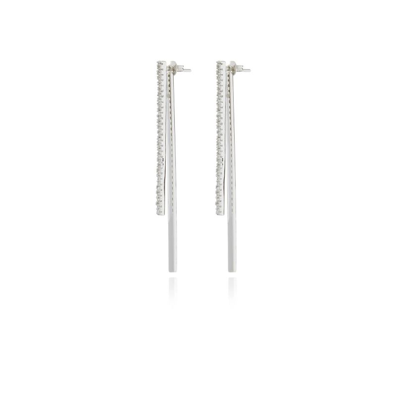 Silver Double Bar Diamond Earrings image