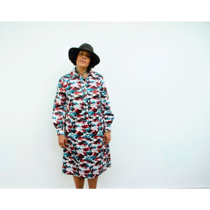 Elama - Sunset Camo Print Long Sleeve Shirt Dress image