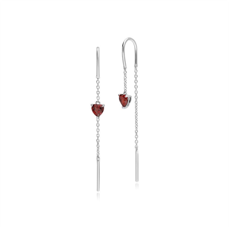 Garnet Heart Threader Earrings In White Gold image