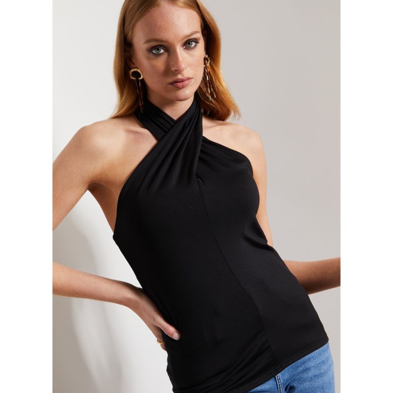 French Phrases Black Halter Neck Top image