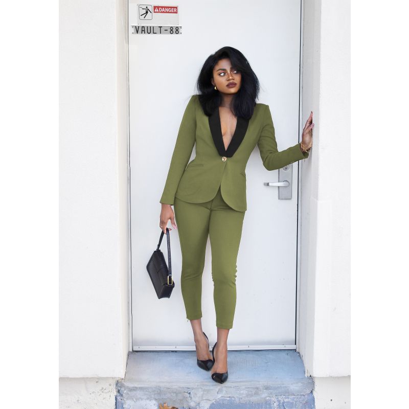 A Rebellious Leggings Stretch Suit -Olive Green image
