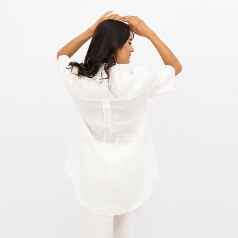 Seville Linen Short Sleeves Shirt In Porcelain White image