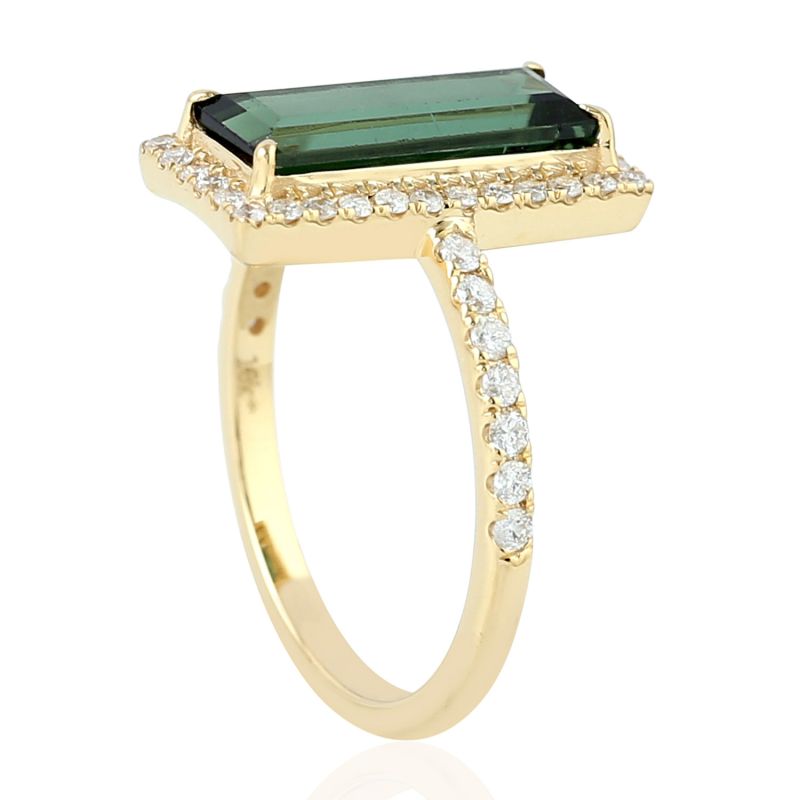 Solid Yellow Gold Pave Diamond Tourmaline Cocktail Ring image