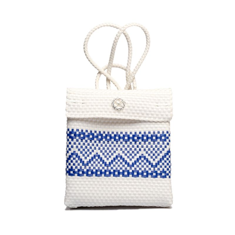 Small Backpack White Blue Aztec Stripe image