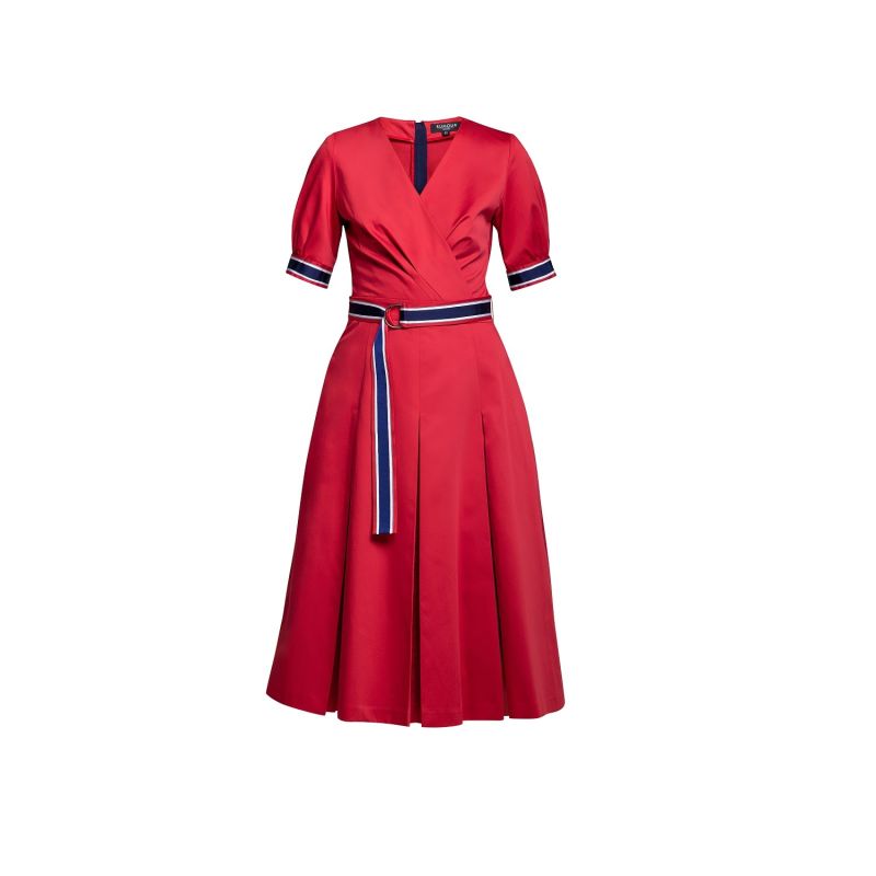 Jennifer Flared Cotton Poplin Dress With Slits In Red image