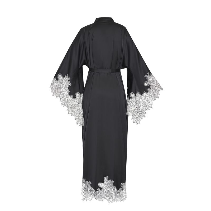 Lace Detailed Maxi Robe - Black&White Lace image