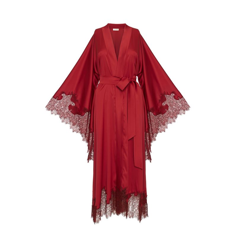 Lace Detailed Maxi Robe - Red image