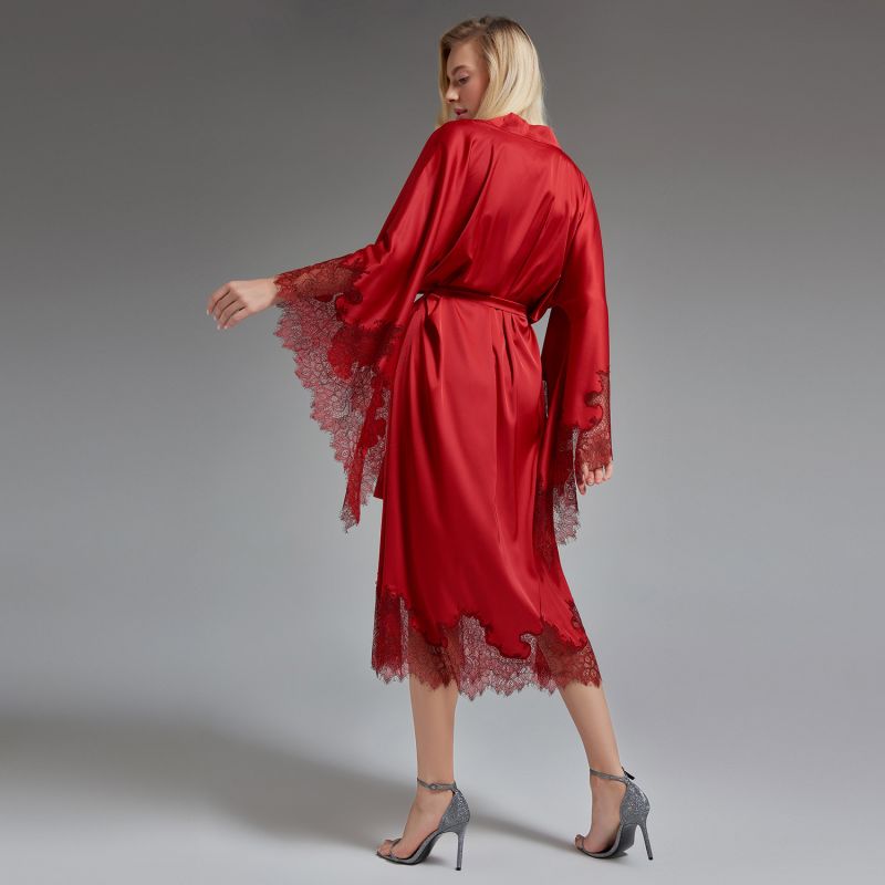 Lace Detailed Maxi Robe - Red image