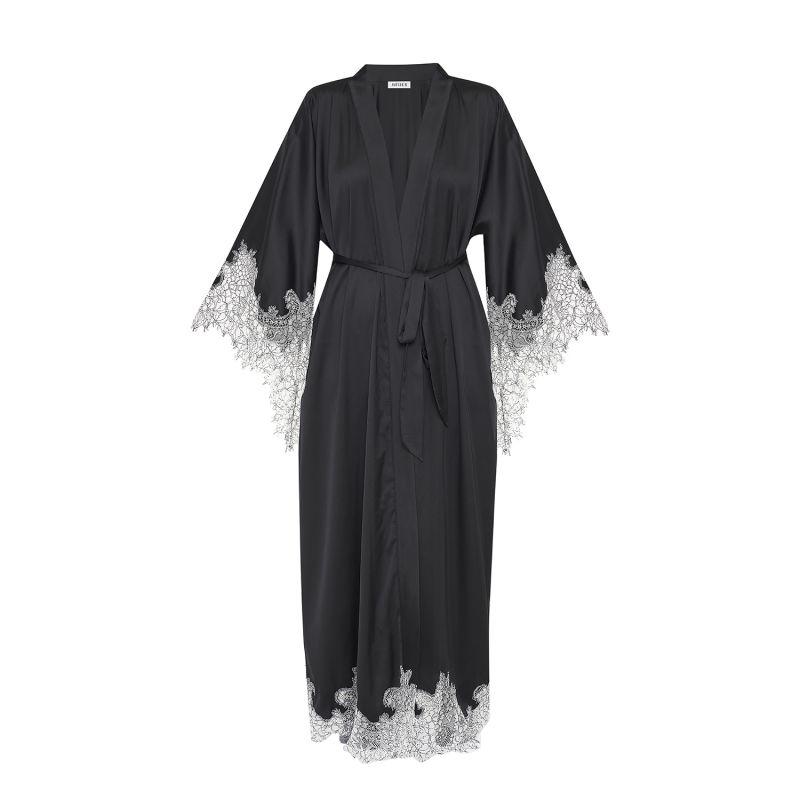 Lace Detailed Maxi Robe - Black&White Lace image