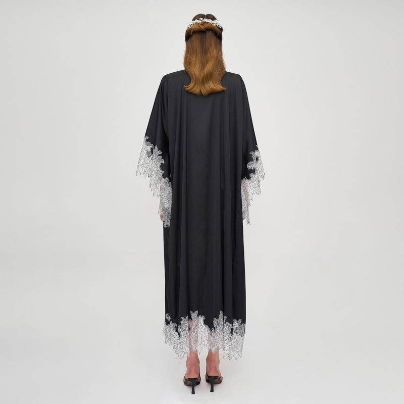 Lace Detailed Maxi Robe - Black&White Lace image