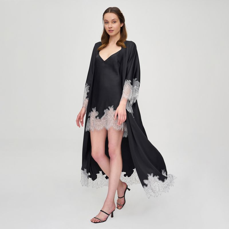 Lace Detailed Maxi Robe - Black&White Lace | Avenue 8 | Wolf & Badger