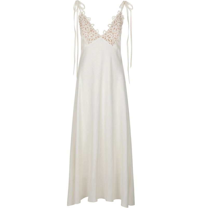 Lace Trimmed Linen Maxi Dress White image