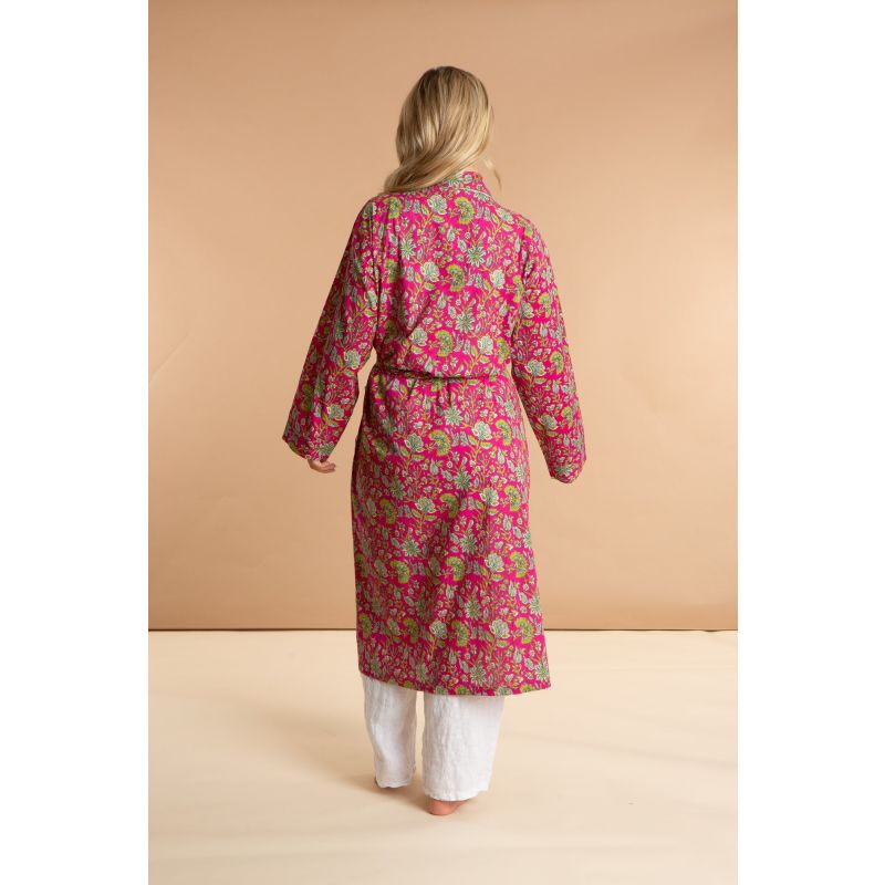 Ladies Indian Cotton Robe - Fuchsia Freesia image