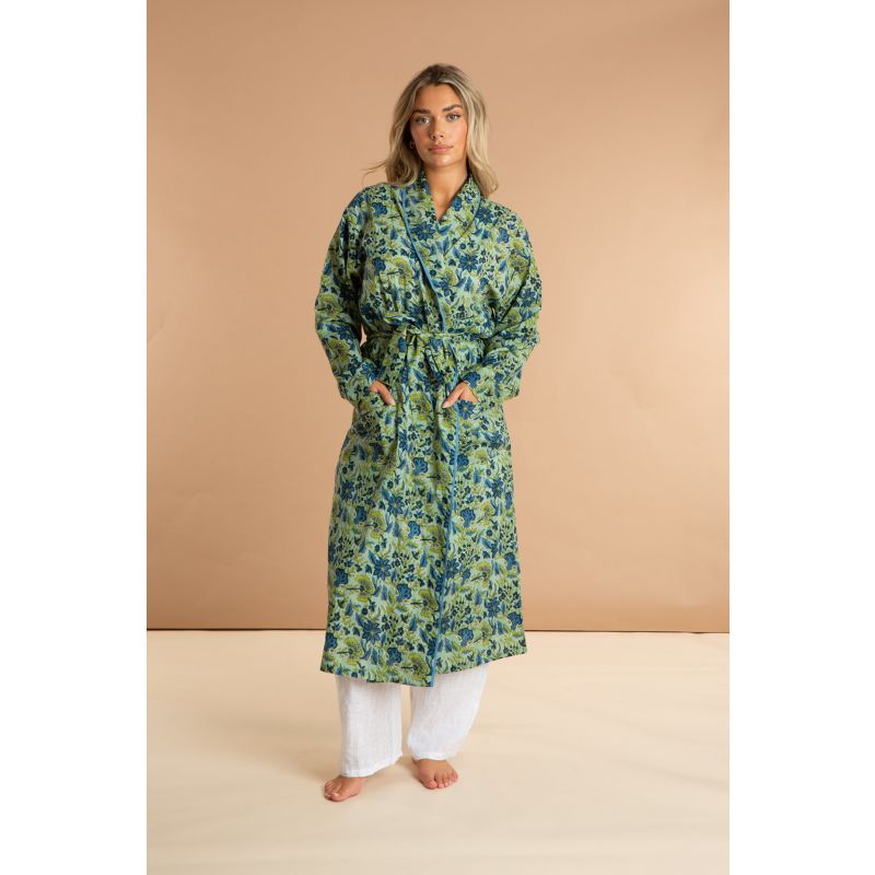 Ladies Indian Cotton Robe - Lime Patchouli image