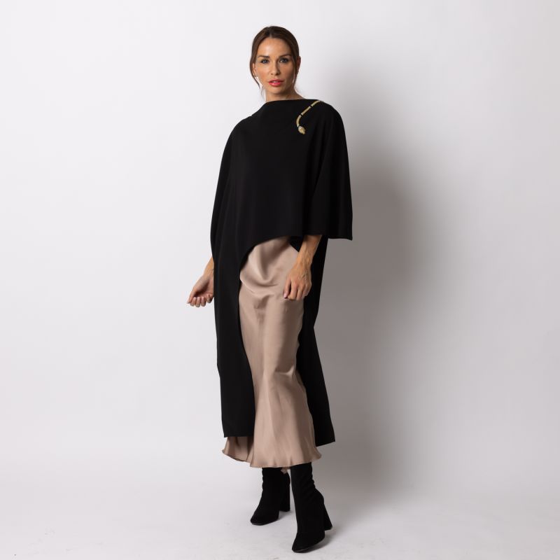 Laines Couture Asymmetric Blouse Cape With Embellished Black & Gold Wrap Snake image