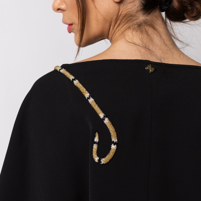 Laines Couture Asymmetric Blouse Cape With Embellished Black & Gold Wrap Snake image