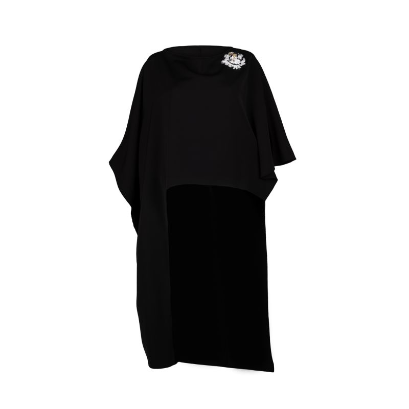 Laines Couture Asymmetric Blouse Cape With Embellished Black & White Peony image