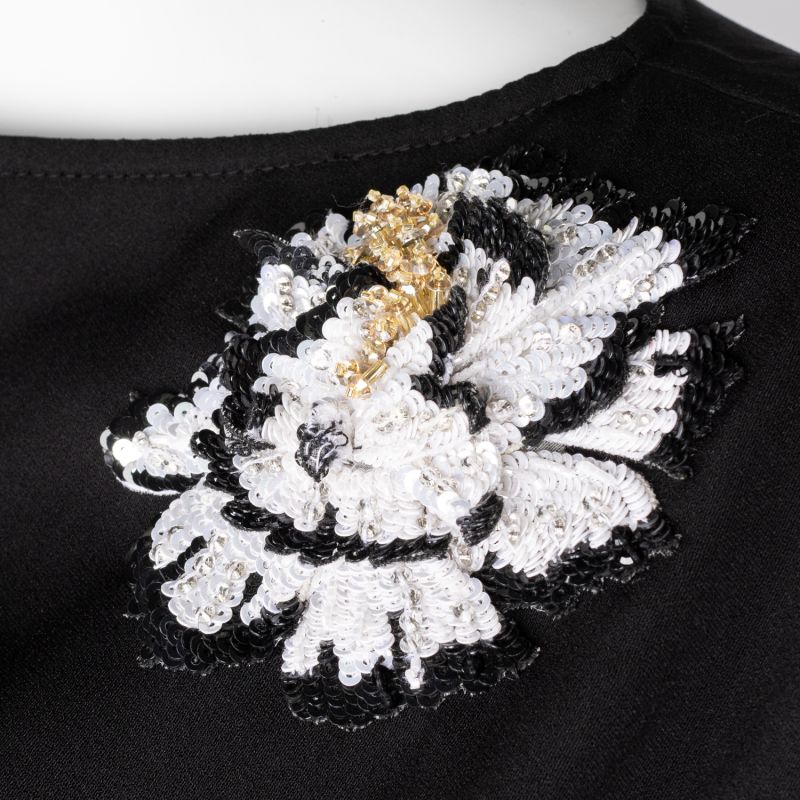 Laines Couture Asymmetric Blouse Cape With Embellished Black & White Peony image