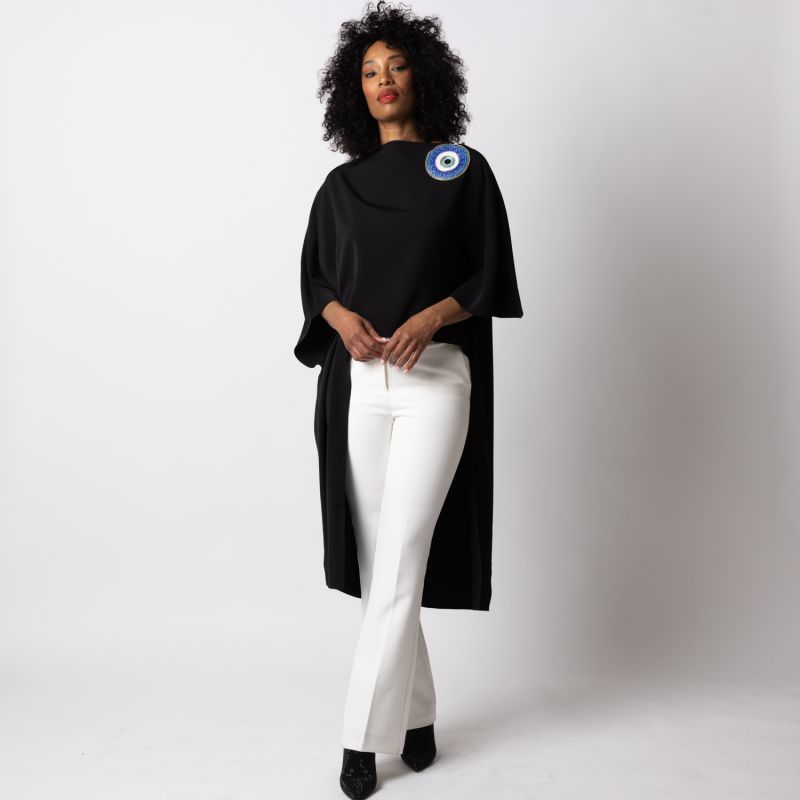 Laines Couture Asymmetric Blouse Cape With Embellished Evil Eye image