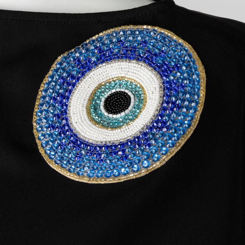 Laines Couture Asymmetric Blouse Cape With Embellished Evil Eye image