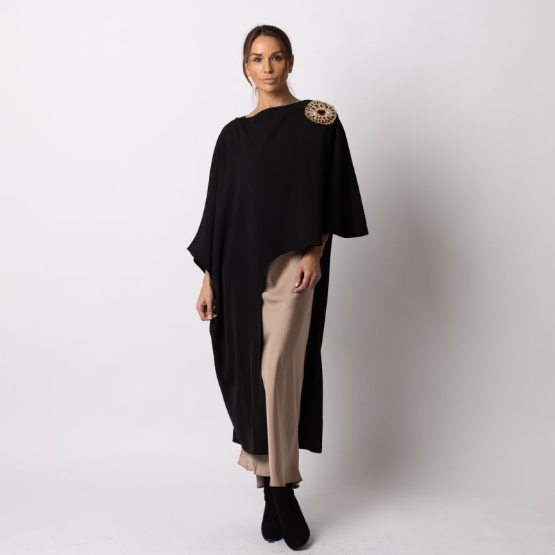 Laines Couture Asymmetric Blouse Cape With Embellished Leopard Heart Eye image