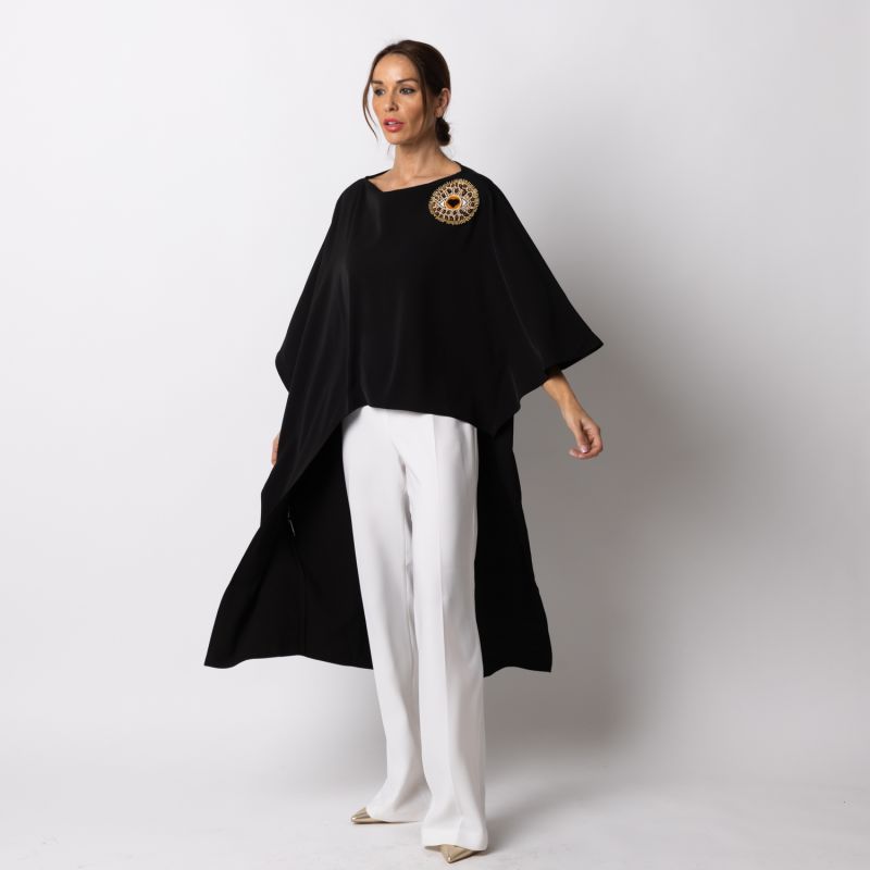 Laines Couture Asymmetric Blouse Cape With Embellished Leopard Heart Eye image