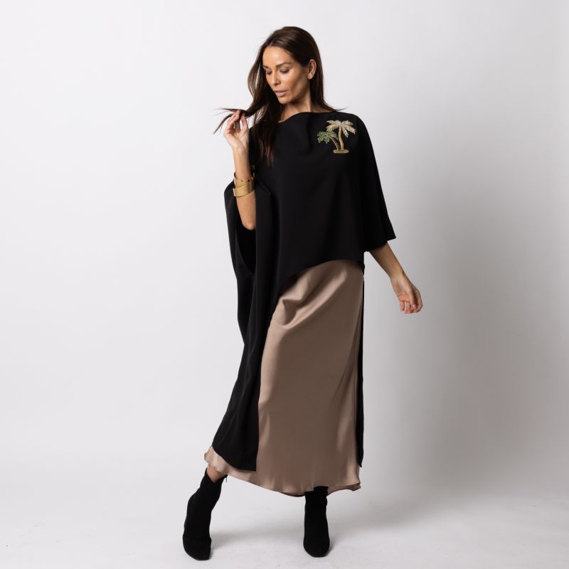 Laines Couture Asymmetric Blouse Cape With Embellished Palm Tree image