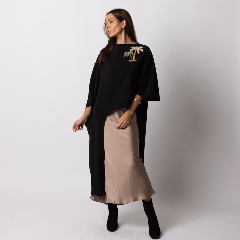 Laines Couture Asymmetric Blouse Cape With Embellished Palm Tree image