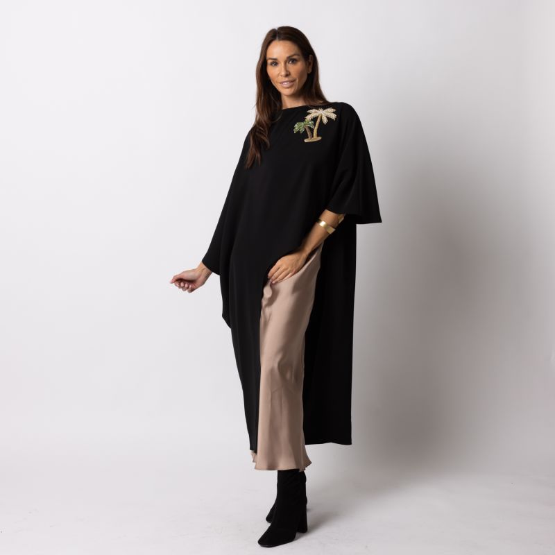 Laines Couture Asymmetric Blouse Cape With Embellished Palm Tree image