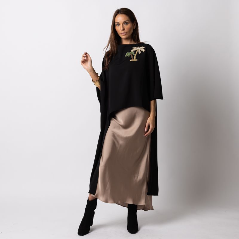 Laines Couture Asymmetric Blouse Cape With Embellished Palm Tree image