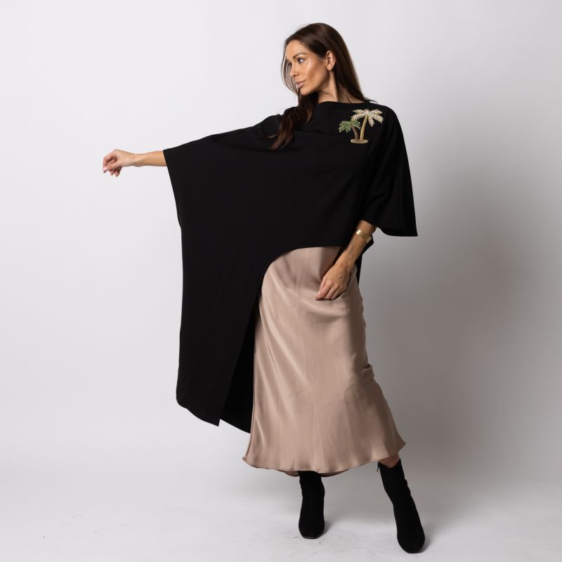 Laines Couture Asymmetric Blouse Cape With Embellished Palm Tree image