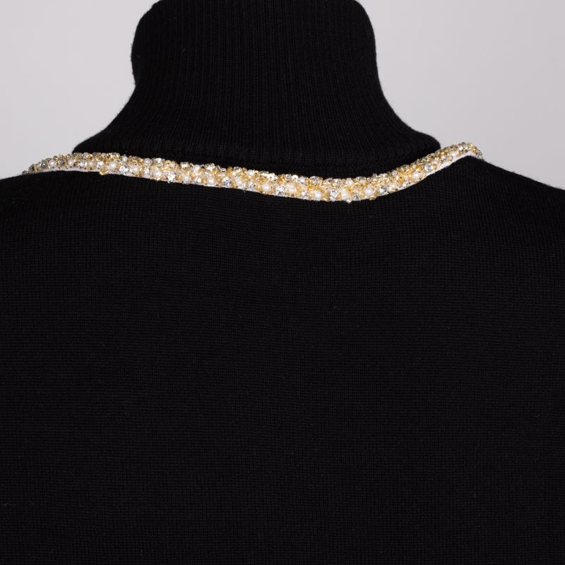 Laines Couture Black Quarter Zip Jumper With Embellished Crystal & Pearl Snake image