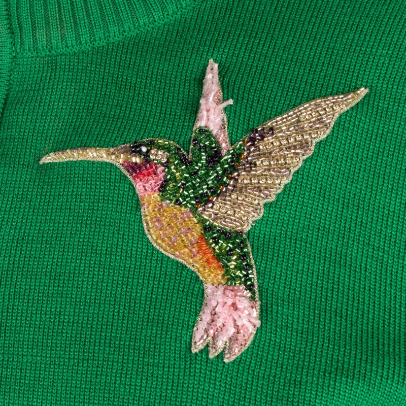 Laines Couture Quarter Zip Jumper With Embellished Hummingbird - Green image