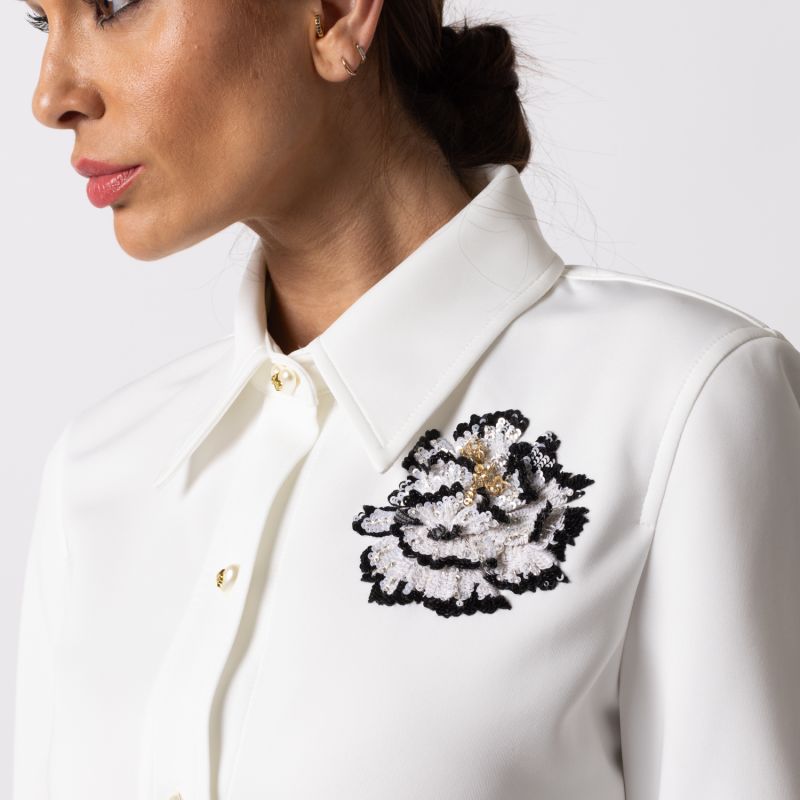 Laines Couture Shirt With Embellished Black & White Peony Shirt image