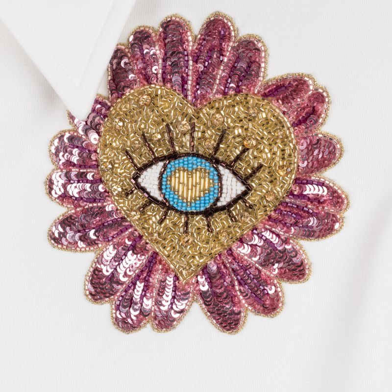 Laines Couture Shirt With Embellished Pink Flower Eye Shirt image