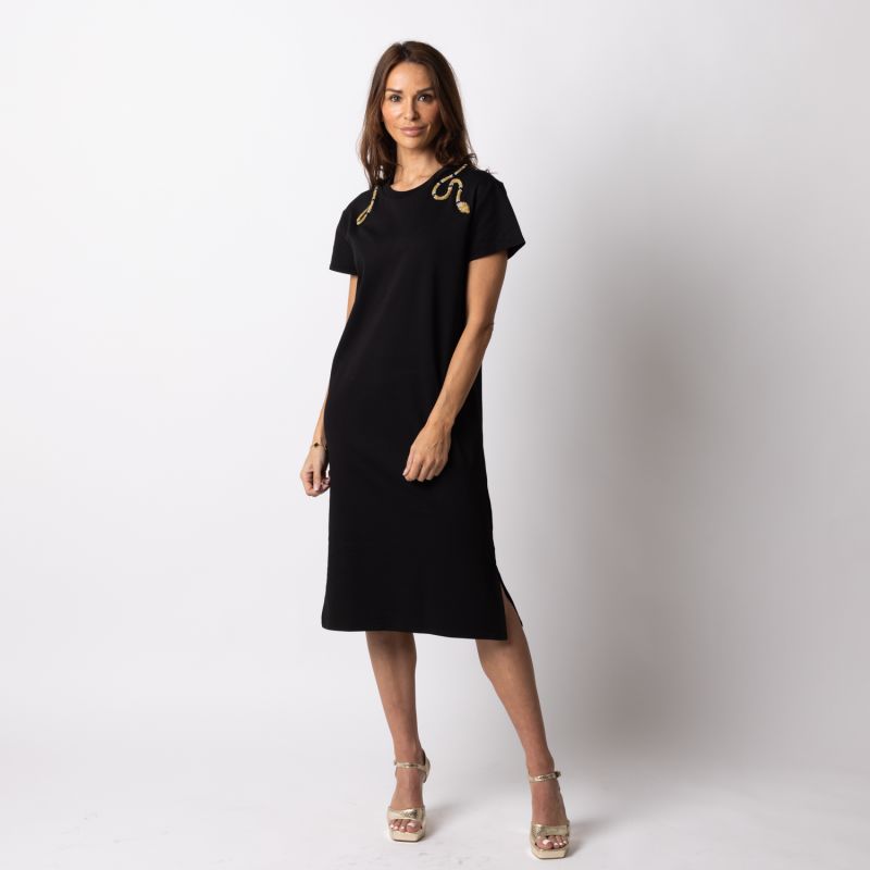 Laines Couture T-Shirt Dress With Embellished Black & Gold Wrap Around Snake image