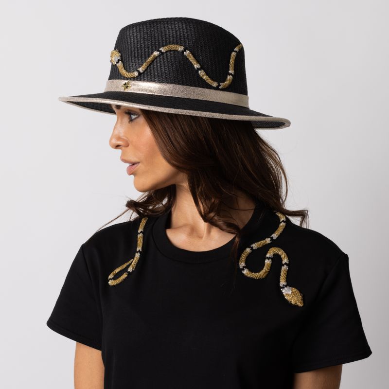 Laines Couture T-Shirt Dress With Embellished Black & Gold Wrap Around Snake image