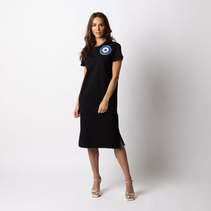 Laines Couture T-Shirt Dress With Embellished Evil Eye - Black image