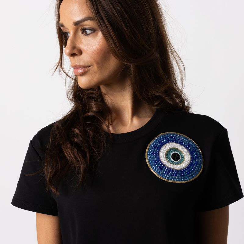 Laines Couture T-Shirt Dress With Embellished Evil Eye - Black image