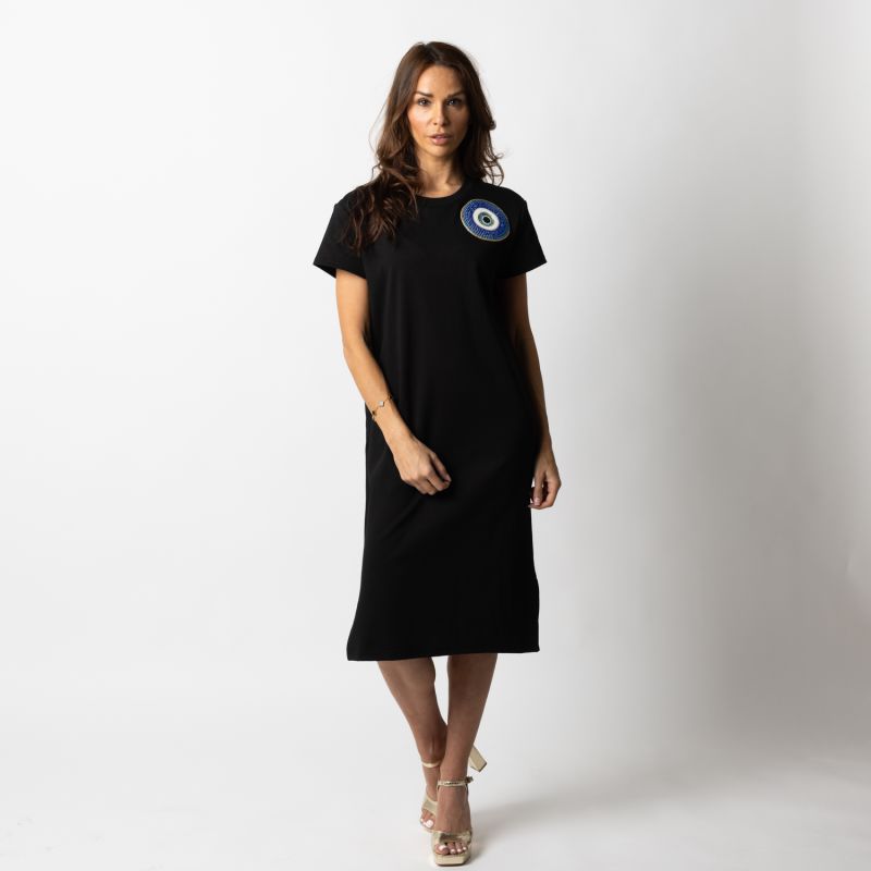 Laines Couture T-Shirt Dress With Embellished Evil Eye - Black image