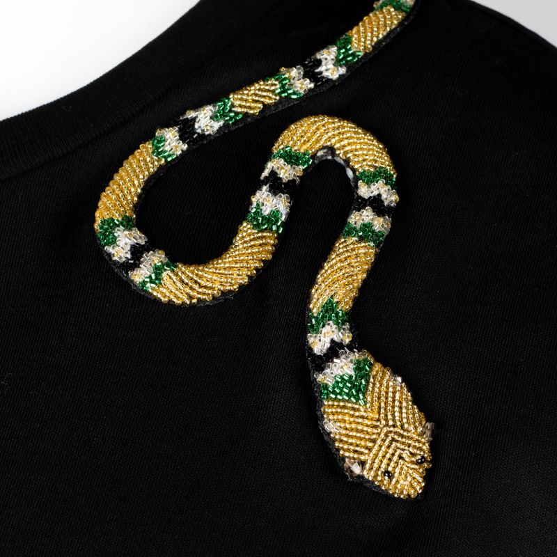 Laines Couture T-Shirt Dress With Embellished Green & Gold Wrap Around Snake image