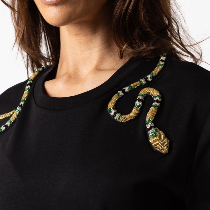 Laines Couture T-Shirt Dress With Embellished Green & Gold Wrap Around Snake image