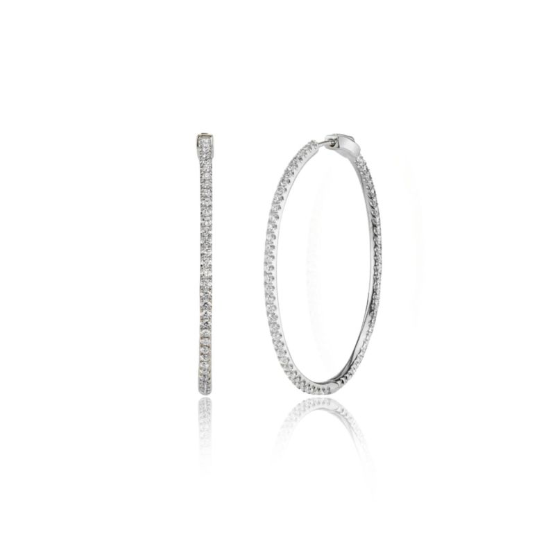 Lana Zirconia Stone Minimalist Hoop Earrings - Silver image